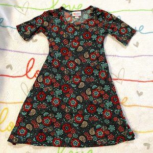 LulaRoe Adeline Gray Orange Floral Pattern Dress Girls sz 4